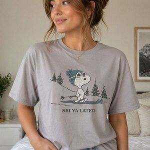 Snoopy Ski Ya Later Tee Peanuts Gray 2XL Winter Skiing Graphic Shirt